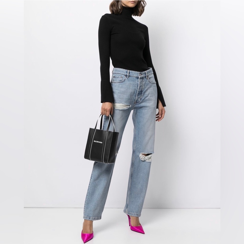 Balenciaga Ripped Straight-Leg Jeans Women’s Light Blue Size Large Cotton Denim